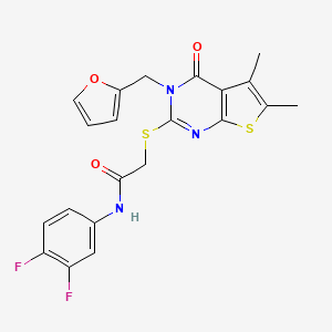 molecular formula C21H17F2N3O3S2 B12135492 N-(3,4-difluorophenyl)-2-{[3-(furan-2-ylmethyl)-5,6-dimethyl-4-oxo-3,4-dihydrothieno[2,3-d]pyrimidin-2-yl]sulfanyl}acetamide 