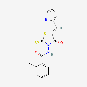 molecular formula C17H15N3O2S2 B12135495 2-methyl-N-{(5Z)-5-[(1-methyl-1H-pyrrol-2-yl)methylidene]-4-oxo-2-thioxo-1,3-thiazolidin-3-yl}benzamide 