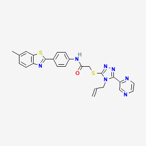 molecular formula C25H21N7OS2 B12135537 N-[4-(6-methyl-1,3-benzothiazol-2-yl)phenyl]-2-{[4-(prop-2-en-1-yl)-5-(pyrazin-2-yl)-4H-1,2,4-triazol-3-yl]sulfanyl}acetamide 