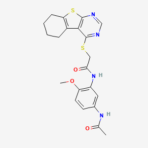 molecular formula C21H22N4O3S2 B12135569 N-[5-(acetylamino)-2-methoxyphenyl]-2-(5,6,7,8-tetrahydro[1]benzothieno[2,3-d]pyrimidin-4-ylsulfanyl)acetamide 
