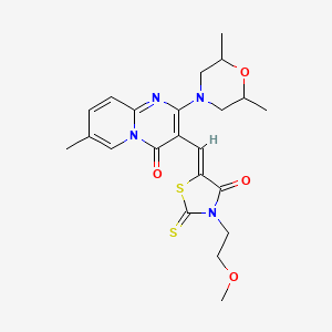 molecular formula C22H26N4O4S2 B12135577 2-(2,6-dimethylmorpholin-4-yl)-3-{(Z)-[3-(2-methoxyethyl)-4-oxo-2-thioxo-1,3-thiazolidin-5-ylidene]methyl}-7-methyl-4H-pyrido[1,2-a]pyrimidin-4-one 