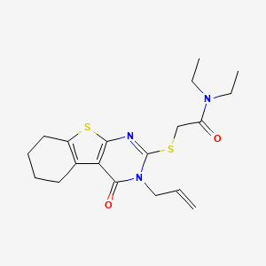 molecular formula C19H25N3O2S2 B12135634 N,N-diethyl-2-{[4-oxo-3-(prop-2-en-1-yl)-3,4,5,6,7,8-hexahydro[1]benzothieno[2,3-d]pyrimidin-2-yl]sulfanyl}acetamide 