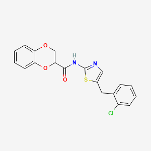molecular formula C19H15ClN2O3S B12135690 N-[5-(2-chlorobenzyl)-1,3-thiazol-2-yl]-2,3-dihydro-1,4-benzodioxine-2-carboxamide 