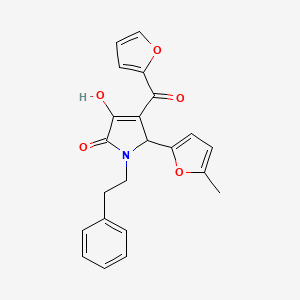 molecular formula C22H19NO5 B12135693 4-(furan-2-carbonyl)-3-hydroxy-5-(5-methylfuran-2-yl)-1-(2-phenylethyl)-2,5-dihydro-1H-pyrrol-2-one 