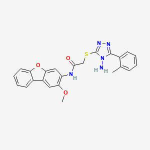 molecular formula C24H21N5O3S B12135784 Acetamide,2-[[4-amino-5-(2-methylphenyl)-4H-1,2,4-triazol-3-YL]thio]-N-(2-methoxy-3-dibenzofuranyl)- 