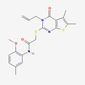 molecular formula C21H23N3O3S2 B12135817 2-{[5,6-dimethyl-4-oxo-3-(prop-2-en-1-yl)-3,4-dihydrothieno[2,3-d]pyrimidin-2-yl]sulfanyl}-N-(2-methoxy-5-methylphenyl)acetamide 