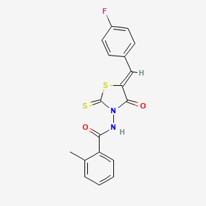 molecular formula C18H13FN2O2S2 B12135840 N-[(5Z)-5-(4-fluorobenzylidene)-4-oxo-2-thioxo-1,3-thiazolidin-3-yl]-2-methylbenzamide 