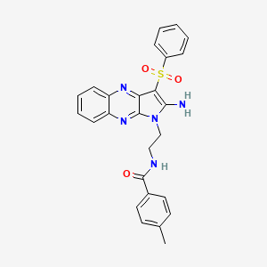 molecular formula C26H23N5O3S B12135852 N-{2-[2-amino-3-(benzenesulfonyl)-1H-pyrrolo[2,3-b]quinoxalin-1-yl]ethyl}-4-methylbenzamide 