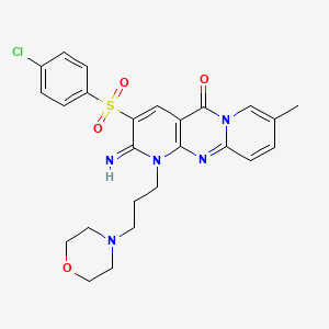 molecular formula C25H26ClN5O4S B12135871 5-(4-chlorophenyl)sulfonyl-6-imino-13-methyl-7-(3-morpholin-4-ylpropyl)-1,7,9-triazatricyclo[8.4.0.03,8]tetradeca-3(8),4,9,11,13-pentaen-2-one 