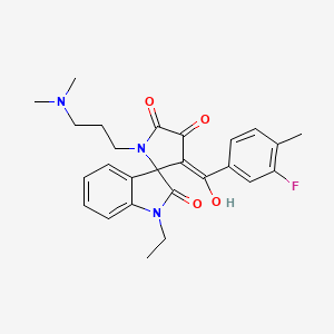 molecular formula C26H28FN3O4 B12135877 1'-[3-(dimethylamino)propyl]-1-ethyl-3'-[(3-fluoro-4-methylphenyl)carbonyl]-4'-hydroxyspiro[indole-3,2'-pyrrole]-2,5'(1H,1'H)-dione 
