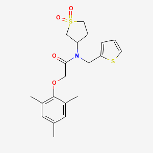 molecular formula C20H25NO4S2 B12135895 N-(1,1-dioxidotetrahydrothiophen-3-yl)-N-(thiophen-2-ylmethyl)-2-(2,4,6-trimethylphenoxy)acetamide 