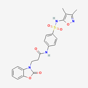 molecular formula C21H20N4O6S B12135898 N-{4-[(3,4-dimethyl-1,2-oxazol-5-yl)sulfamoyl]phenyl}-3-(2-oxo-2,3-dihydro-1,3-benzoxazol-3-yl)propanamide 