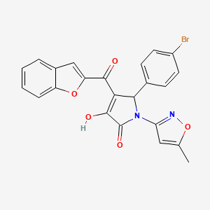 molecular formula C23H15BrN2O5 B12135903 (4E)-4-[1-benzofuran-2-yl(hydroxy)methylidene]-5-(4-bromophenyl)-1-(5-methyl-1,2-oxazol-3-yl)pyrrolidine-2,3-dione 