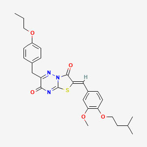 molecular formula C28H31N3O5S B12135958 (2Z)-2-[3-methoxy-4-(3-methylbutoxy)benzylidene]-6-(4-propoxybenzyl)-7H-[1,3]thiazolo[3,2-b][1,2,4]triazine-3,7(2H)-dione 