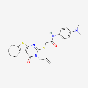 molecular formula C23H26N4O2S2 B12135999 N-[4-(dimethylamino)phenyl]-2-(4-oxo-3-prop-2-enyl(3,5,6,7,8-pentahydrobenzo[b]thiopheno[2,3-d]pyrimidin-2-ylthio))acetamide 