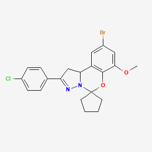 molecular formula C21H20BrClN2O2 B12136084 2-bromo-9-(4-chlorophenyl)-4-methoxyspiro[10aH-benzo[e]2-pyrazolino[1,5-c]1,3-oxazine-6,1'-cyclopentane] 