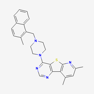 molecular formula C27H27N5S B12136107 11,13-dimethyl-6-[4-[(2-methylnaphthalen-1-yl)methyl]piperazin-1-yl]-8-thia-3,5,10-triazatricyclo[7.4.0.02,7]trideca-1(9),2(7),3,5,10,12-hexaene 