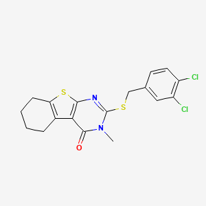 molecular formula C18H16Cl2N2OS2 B12136120 2-[(3,4-dichlorobenzyl)sulfanyl]-3-methyl-5,6,7,8-tetrahydro[1]benzothieno[2,3-d]pyrimidin-4(3H)-one 