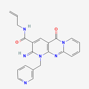 molecular formula C21H18N6O2 B12136143 6-imino-2-oxo-N-(prop-2-en-1-yl)-7-[(pyridin-3-yl)methyl]-1,7,9-triazatricyclo[8.4.0.0^{3,8}]tetradeca-3(8),4,9,11,13-pentaene-5-carboxamide 