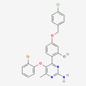 molecular formula C24H19BrClN3O3 B12136197 2-[2-Amino-5-(2-bromophenoxy)-6-methylpyrimidin-4-yl]-5-[(4-chlorobenzyl)oxy]phenol 