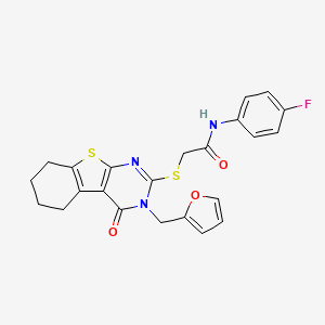 molecular formula C23H20FN3O3S2 B12136316 N-(4-fluorophenyl)-2-{[3-(furan-2-ylmethyl)-4-oxo-3,4,5,6,7,8-hexahydro[1]benzothieno[2,3-d]pyrimidin-2-yl]sulfanyl}acetamide 