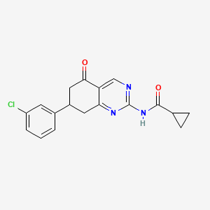molecular formula C18H16ClN3O2 B12136426 N-[7-(3-chlorophenyl)-5-oxo-5,6,7,8-tetrahydroquinazolin-2-yl]cyclopropanecarboxamide 