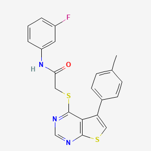 molecular formula C21H16FN3OS2 B12136522 N-(3-fluorophenyl)-2-{[5-(4-methylphenyl)thieno[2,3-d]pyrimidin-4-yl]sulfanyl}acetamide 