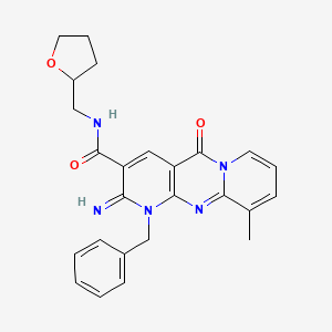 molecular formula C25H25N5O3 B12136603 [2-imino-10-methyl-5-oxo-1-benzyl(1,6-dihydropyridino[2,3-d]pyridino[1,2-a]pyr imidin-3-yl)]-N-(oxolan-2-ylmethyl)carboxamide 