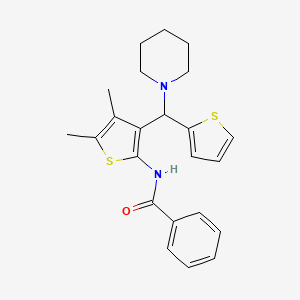 molecular formula C23H26N2OS2 B12136799 N-{4,5-dimethyl-3-[(piperidin-1-yl)(thiophen-2-yl)methyl]thiophen-2-yl}benzamide 