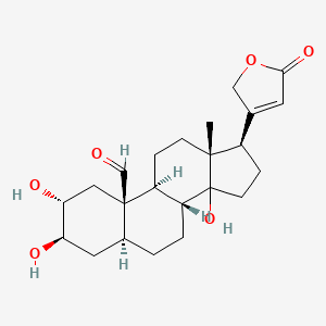 molecular formula C23H32O6 B1213680 (2R,3R,5S,8R,9S,10R,13R,17R)-2,3,14-trihydroxy-13-methyl-17-(5-oxo-2H-furan-3-yl)-1,2,3,4,5,6,7,8,9,11,12,15,16,17-tetradecahydrocyclopenta[a]phenanthrene-10-carbaldehyde CAS No. 24211-64-1