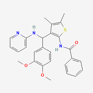 molecular formula C27H27N3O3S B12136837 N-{3-[(3,4-dimethoxyphenyl)(pyridin-2-ylamino)methyl]-4,5-dimethylthiophen-2-yl}benzamide 