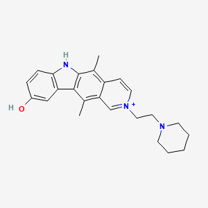 molecular formula C24H28N3O+ B1213685 5,11-dimethyl-2-[2-(1-piperidyl)ethyl]-6H-pyrido[4,3-b]carbazol-2-ium-9-ol 