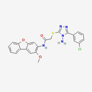 molecular formula C23H18ClN5O3S B12136891 acetamide,2-[[4-amino-5-(3-chlorophenyl)-4H-1,2,4-triazol-3-yl]thio]-N-(2-methoxy-3-dibenzofuranyl)- 