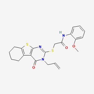 molecular formula C22H23N3O3S2 B12136926 N-(2-methoxyphenyl)-2-(4-oxo-3-prop-2-enyl(3,5,6,7,8-pentahydrobenzo[b]thiophe no[2,3-d]pyrimidin-2-ylthio))acetamide 