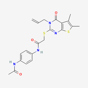molecular formula C21H22N4O3S2 B12137025 2-{[5,6-dimethyl-4-oxo-3-(prop-2-en-1-yl)-3H,4H-thieno[2,3-d]pyrimidin-2-yl]sulfanyl}-N-(4-acetamidophenyl)acetamide 