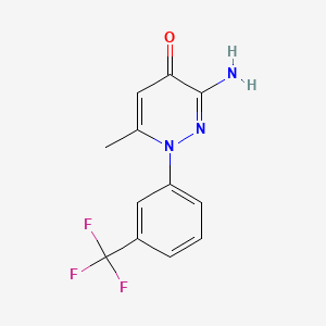 molecular formula C12H10F3N3O B1213703 3-amino-6-methyl-1-(3-(trifluoromethyl)phenyl)pyridazin-4(1H)-one CAS No. 133220-91-4