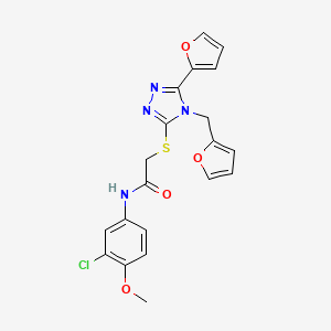 molecular formula C20H17ClN4O4S B12137144 N-(3-chloro-4-methoxyphenyl)-2-{[5-(furan-2-yl)-4-(furan-2-ylmethyl)-4H-1,2,4-triazol-3-yl]sulfanyl}acetamide 