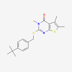 molecular formula C20H24N2OS2 B12137245 2-[(4-tert-butylbenzyl)sulfanyl]-3,5,6-trimethylthieno[2,3-d]pyrimidin-4(3H)-one 