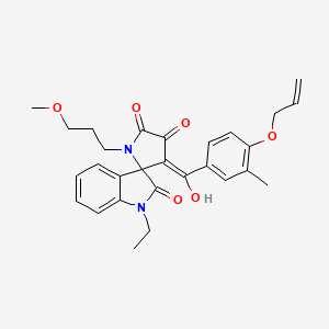 molecular formula C28H30N2O6 B12137305 1-ethyl-4'-hydroxy-1'-(3-methoxypropyl)-3'-{[3-methyl-4-(prop-2-en-1-yloxy)phenyl]carbonyl}spiro[indole-3,2'-pyrrole]-2,5'(1H,1'H)-dione 
