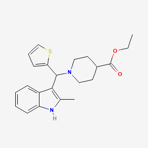 molecular formula C22H26N2O2S B12137334 ethyl 1-[(2-methyl-1H-indol-3-yl)(thiophen-2-yl)methyl]piperidine-4-carboxylate 