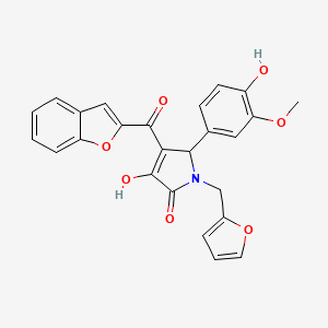 molecular formula C25H19NO7 B12137380 4-(1-benzofuran-2-carbonyl)-1-[(furan-2-yl)methyl]-3-hydroxy-5-(4-hydroxy-3-methoxyphenyl)-2,5-dihydro-1H-pyrrol-2-one 