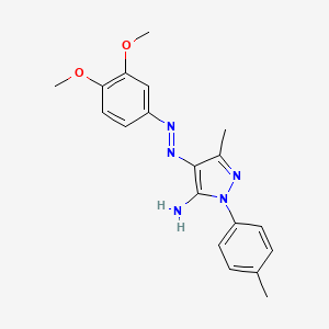 molecular formula C19H21N5O2 B12137428 (4E)-4-[2-(3,4-dimethoxyphenyl)hydrazinylidene]-5-methyl-2-(4-methylphenyl)-2,4-dihydro-3H-pyrazol-3-imine 