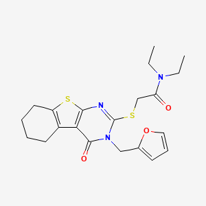 molecular formula C21H25N3O3S2 B12137544 N,N-diethyl-2-{[3-(furan-2-ylmethyl)-4-oxo-3,4,5,6,7,8-hexahydro[1]benzothieno[2,3-d]pyrimidin-2-yl]sulfanyl}acetamide 