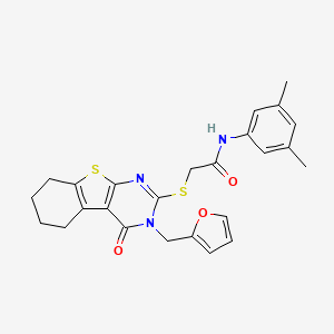 molecular formula C25H25N3O3S2 B12137818 N-(3,5-dimethylphenyl)-2-{[3-(furan-2-ylmethyl)-4-oxo-3,4,5,6,7,8-hexahydro[1]benzothieno[2,3-d]pyrimidin-2-yl]sulfanyl}acetamide 