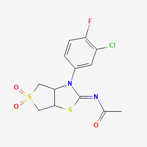 molecular formula C13H12ClFN2O3S2 B12138038 N-[(2Z)-3-(3-chloro-4-fluorophenyl)-5,5-dioxidotetrahydrothieno[3,4-d][1,3]thiazol-2(3H)-ylidene]acetamide 