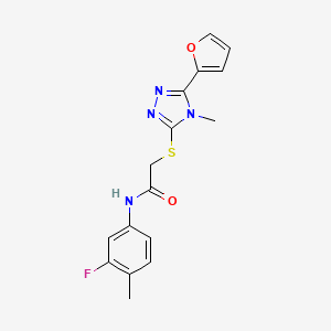 molecular formula C16H15FN4O2S B12138054 N-(3-fluoro-4-methylphenyl)-2-{[5-(furan-2-yl)-4-methyl-4H-1,2,4-triazol-3-yl]sulfanyl}acetamide 