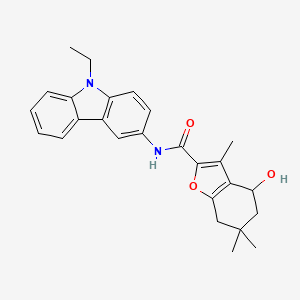 molecular formula C26H28N2O3 B12138102 N-(9-ethyl-9H-carbazol-3-yl)-4-hydroxy-3,6,6-trimethyl-4,5,6,7-tetrahydro-1-benzofuran-2-carboxamide 