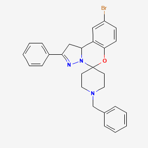 molecular formula C27H26BrN3O B12138191 2-bromo-9-phenyl-14-benzylspiro[10aH-benzo[e]2-pyrazolino[1,5-c]1,3-oxazine-6, 4'-piperidine] 