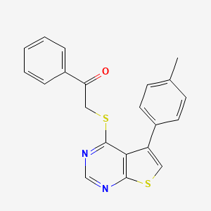 molecular formula C21H16N2OS2 B12138270 2-{[5-(4-Methylphenyl)thieno[2,3-d]pyrimidin-4-yl]sulfanyl}-1-phenylethanone 