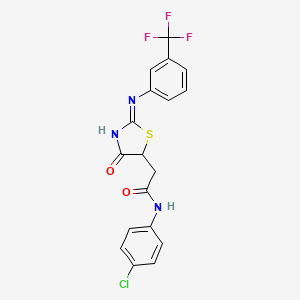 molecular formula C18H13ClF3N3O2S B12138346 N-(4-chlorophenyl)-2-[(2E)-4-oxo-2-{[3-(trifluoromethyl)phenyl]imino}-1,3-thiazolidin-5-yl]acetamide 